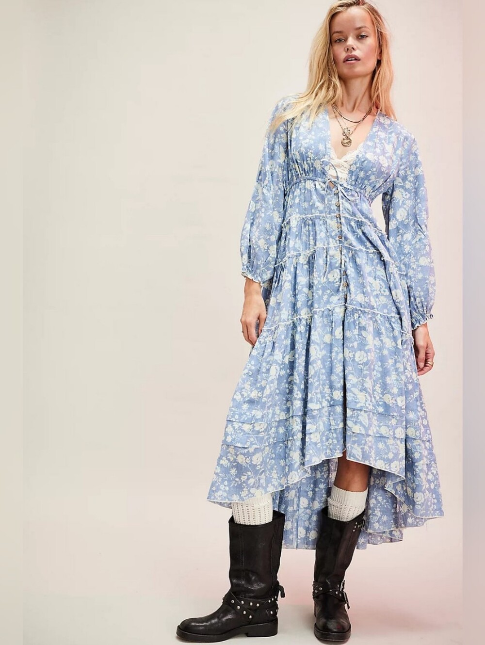 𝙁𝙧𝙚𝙚 𝙋𝙚𝙤𝙥𝙡𝙚 Pappiet Midi Dress in Bluebell Combo • Medium